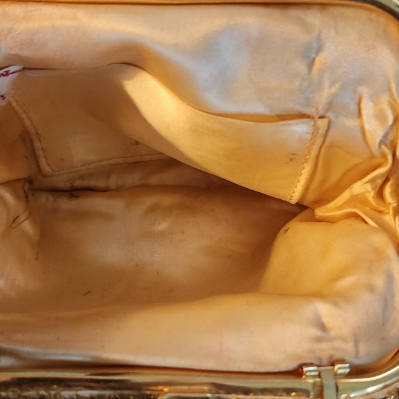 VINTAGE 1960s DEBBIE Gold Beige Faux Pearl Beaded Evening Bag Made in Hong Kong - Picture 8 of 16